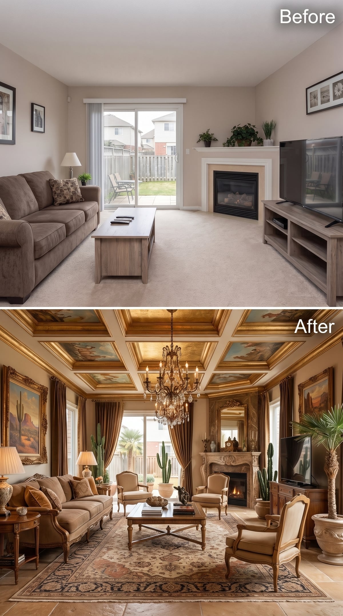 Painted Fresco Panels, a Crystal Chandelier, and Coffered Gold That Means Business