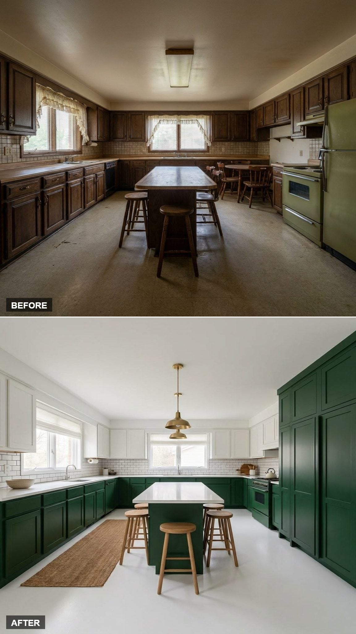 Split Cabinets, Brass Pendants, and a White Island That Finally Earns the Room