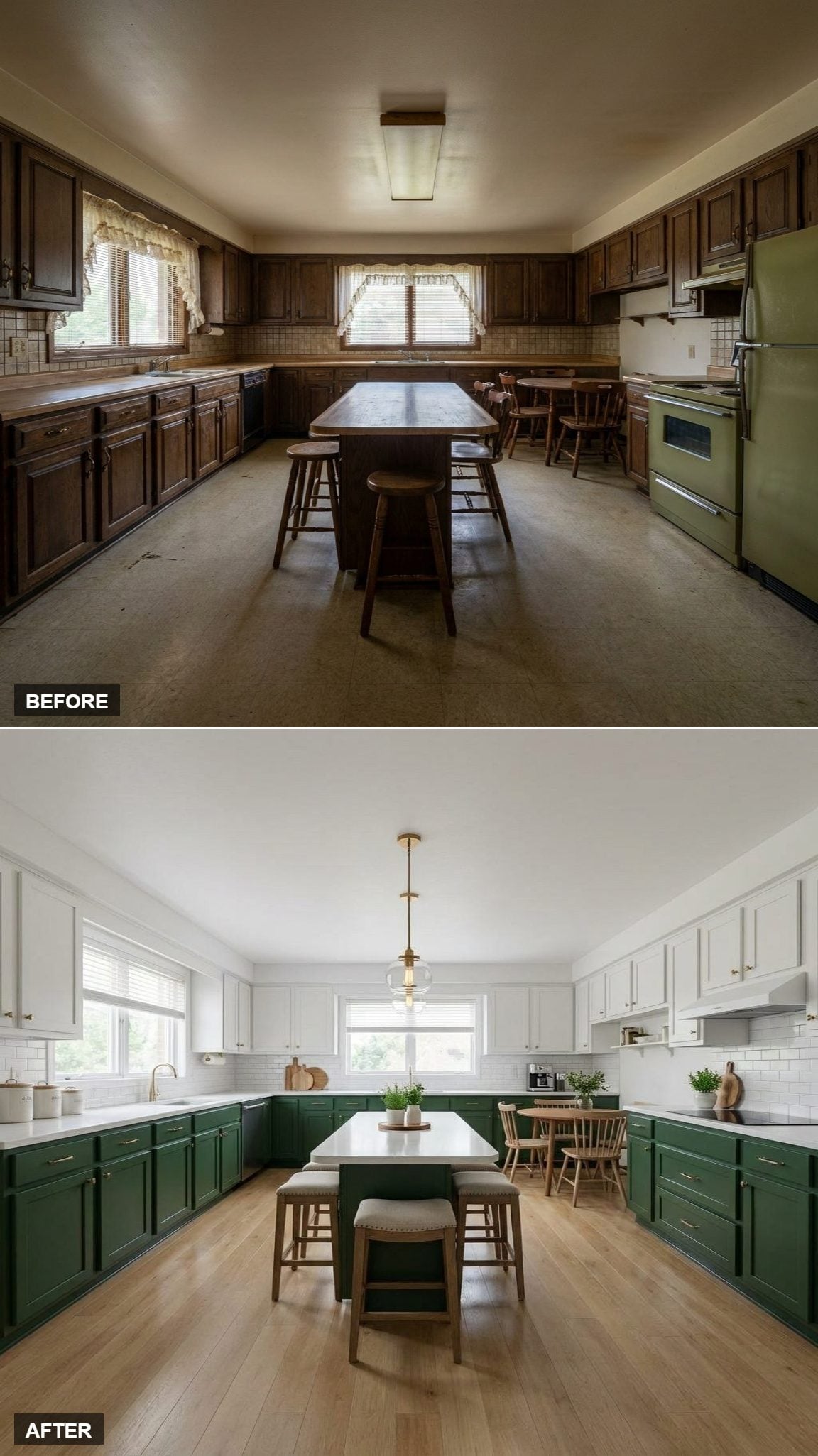 Split Cabinets, Oak Floors, and a Pendant That Earns Its Place Without Asking