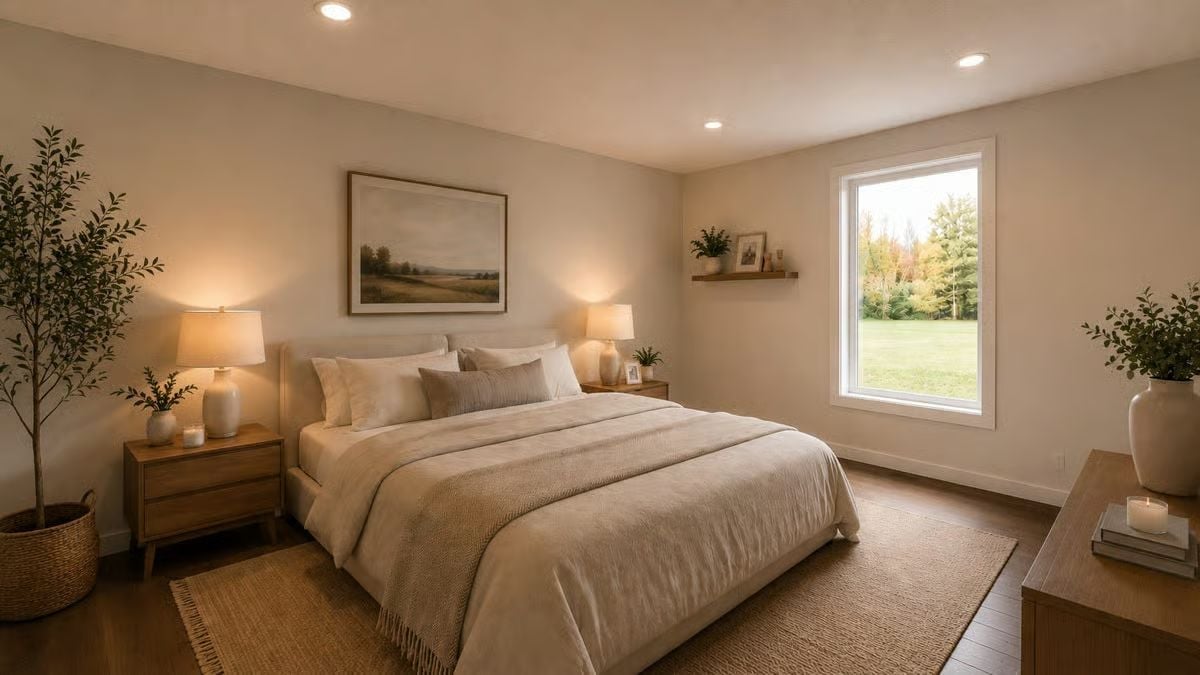Recessed Lighting, Linen Bedding, and a View That Does the Decorating