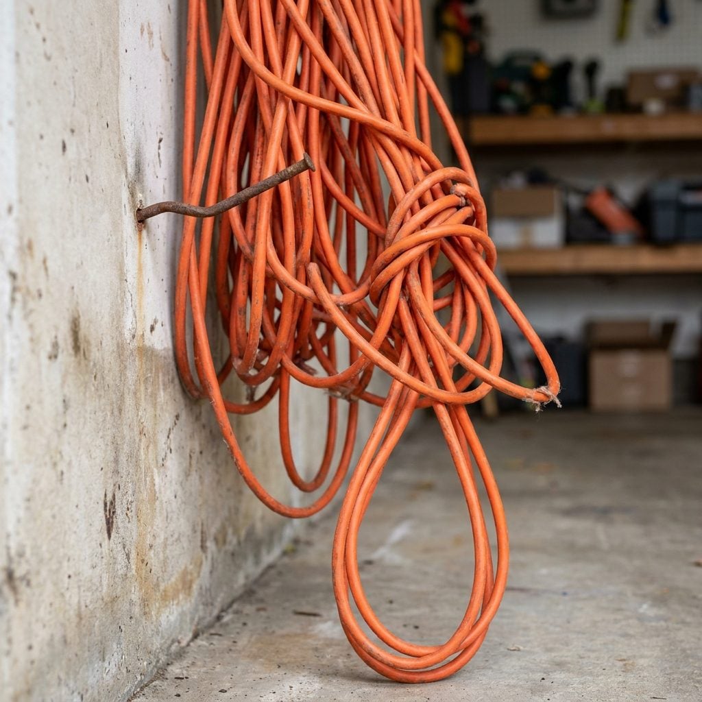 Extension Cords Coiled (Poorly) on a Nail