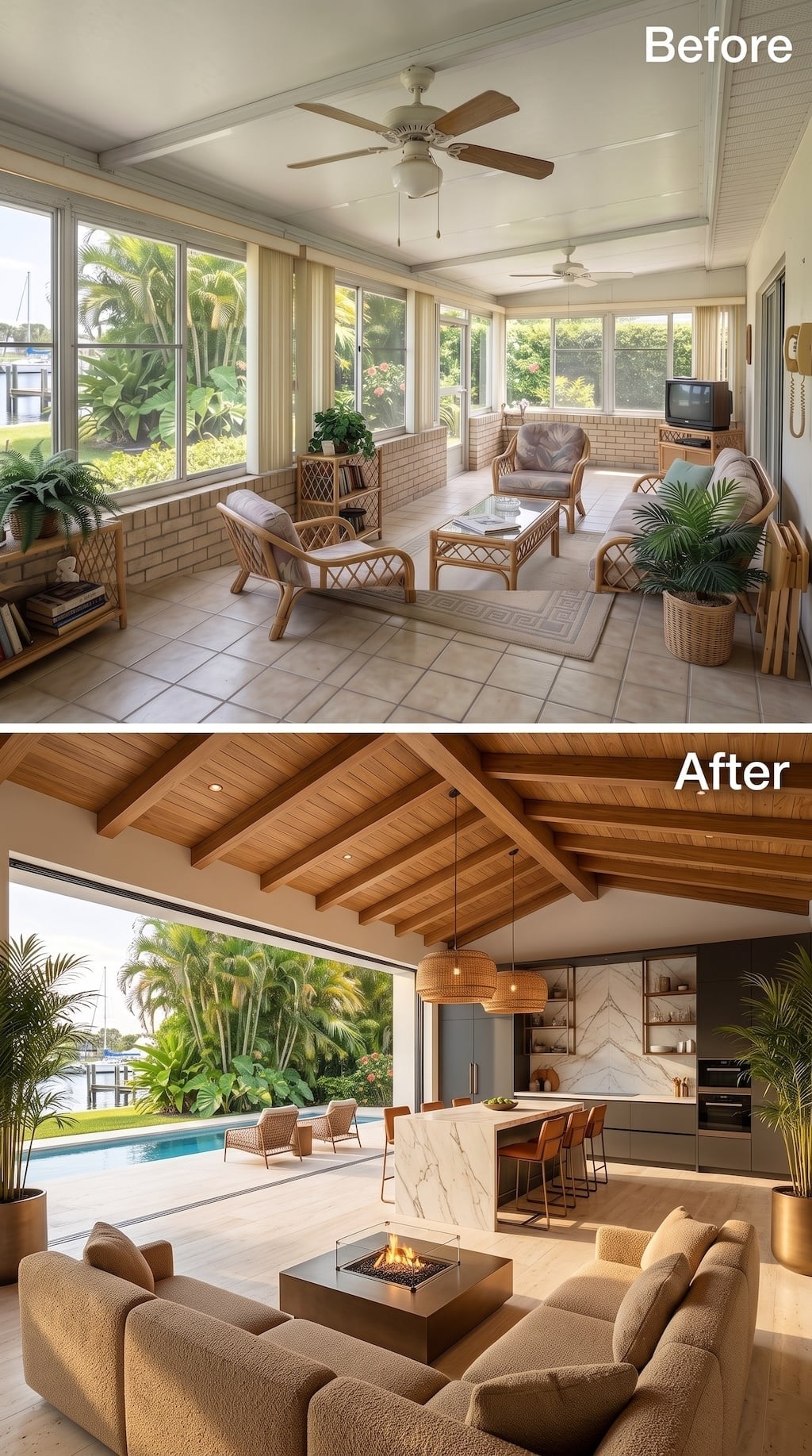 Cedar Beams, a Fire Table, and Folding Glass That Finally Opened the Room Up