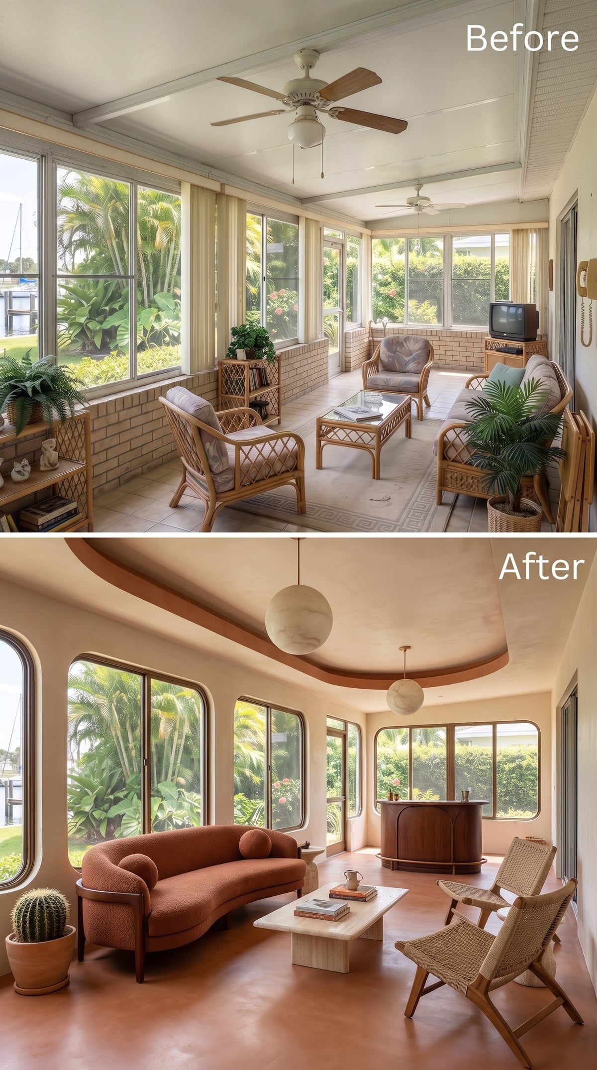 Curved Ceiling Trim, a Terracotta Floor, and Rounded Windows That Rewrote the Room's Rules