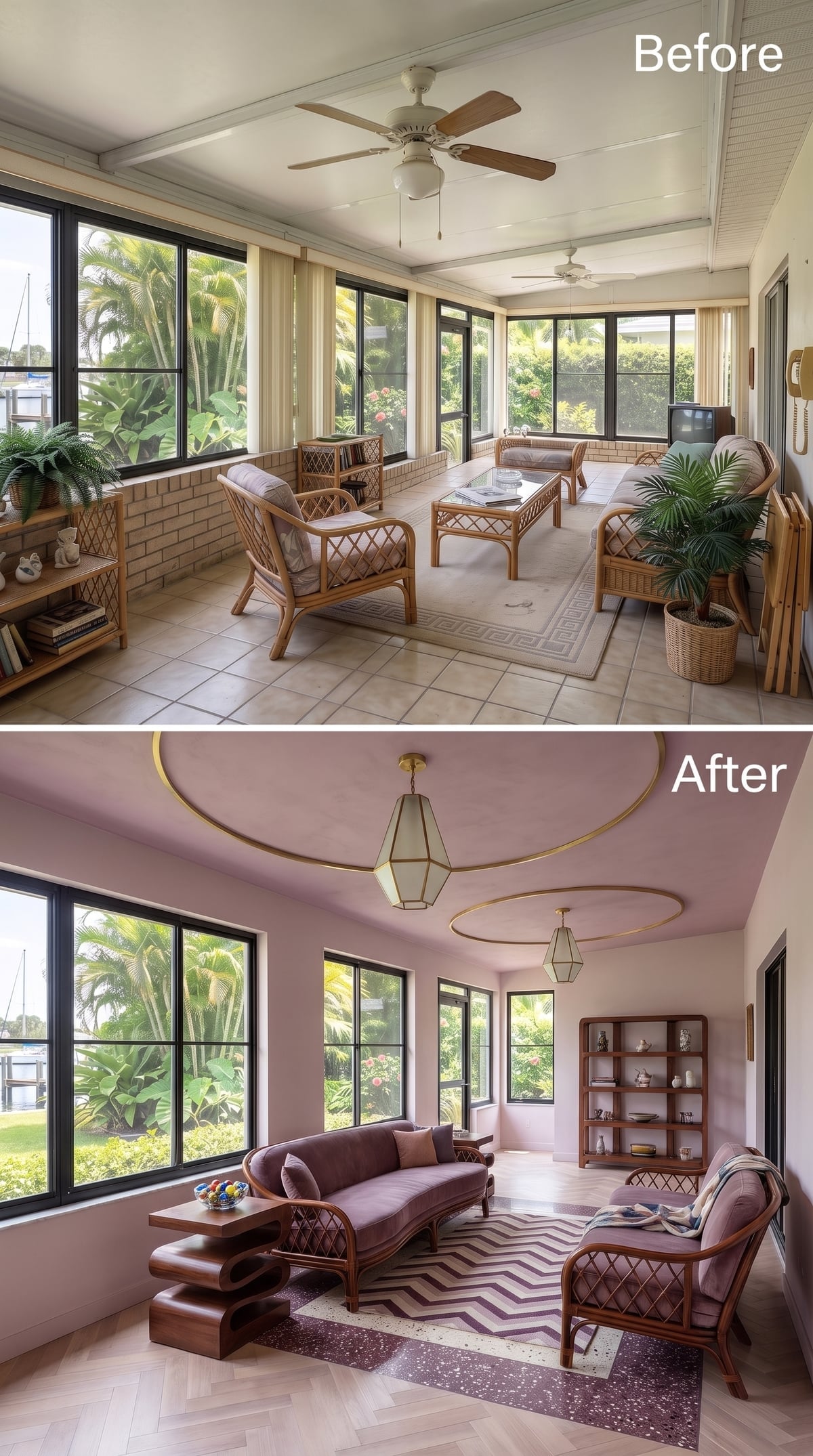 Dusty Rose Walls, Geometric Pendants, and Chevron Rug That Changed the Room's Whole Mood