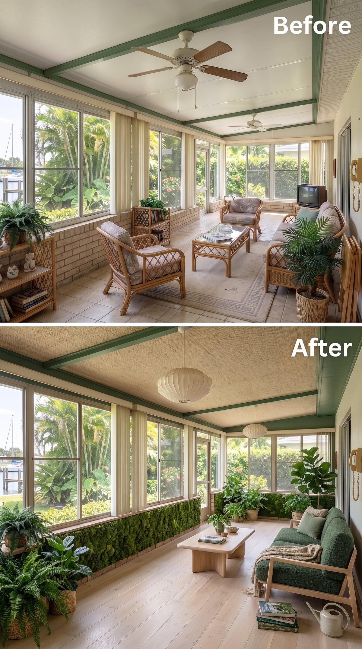 Moss Wall, Wood Floor, Paper Lanterns — Florida Goes Full Biophilic
