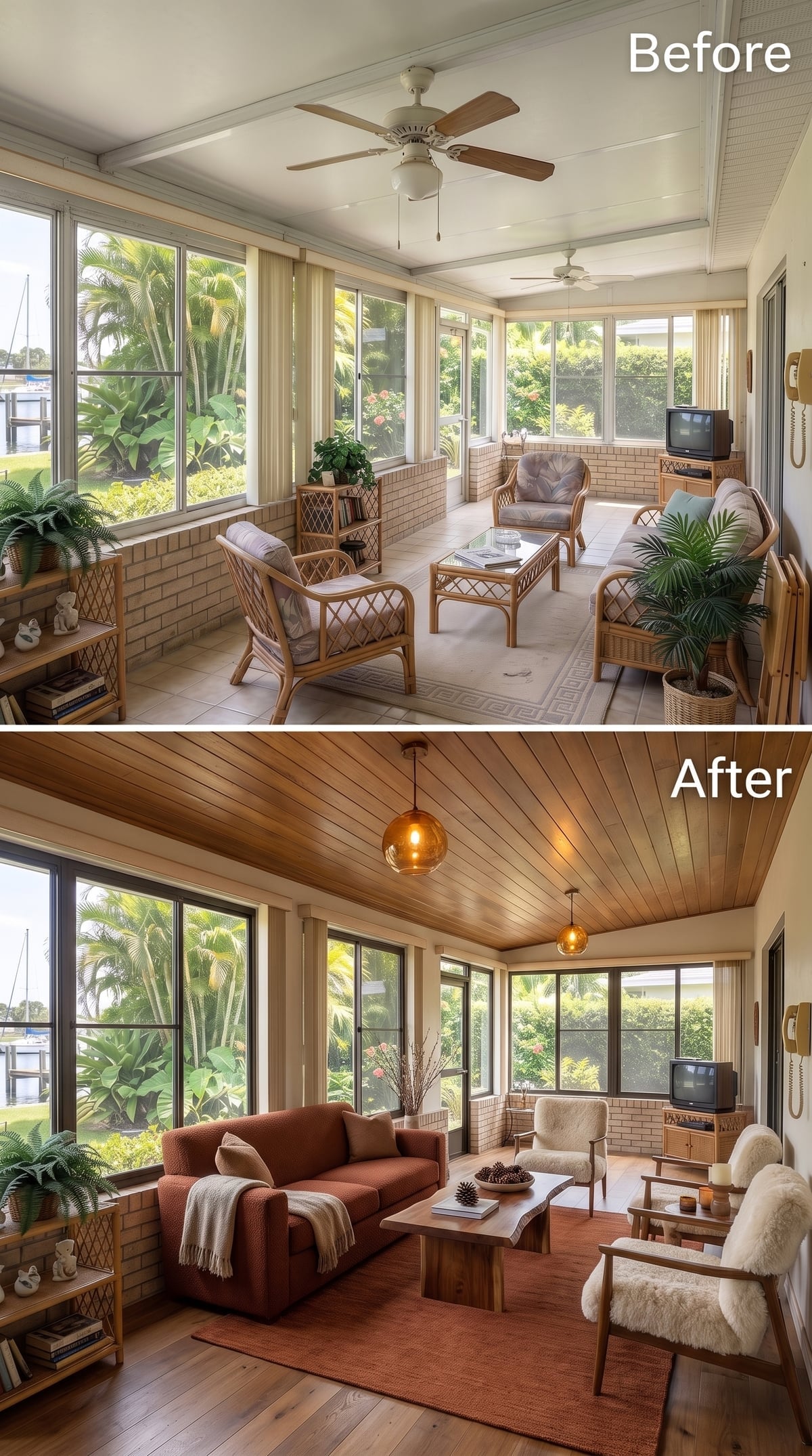 Tongue-and-Groove Cedar Up Top Changed Every Conversation This Sunroom Was Having