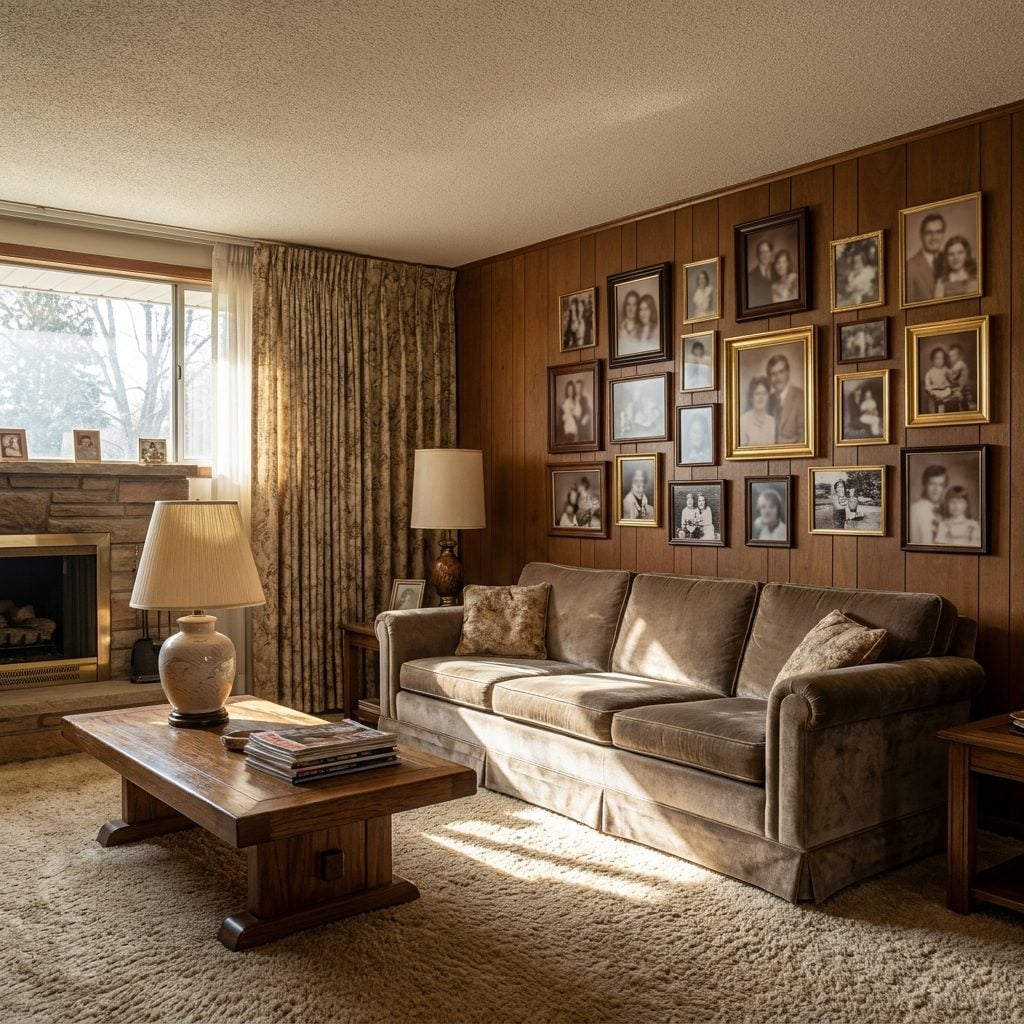 The Family Photo Wall in Wood and Brass Frames
