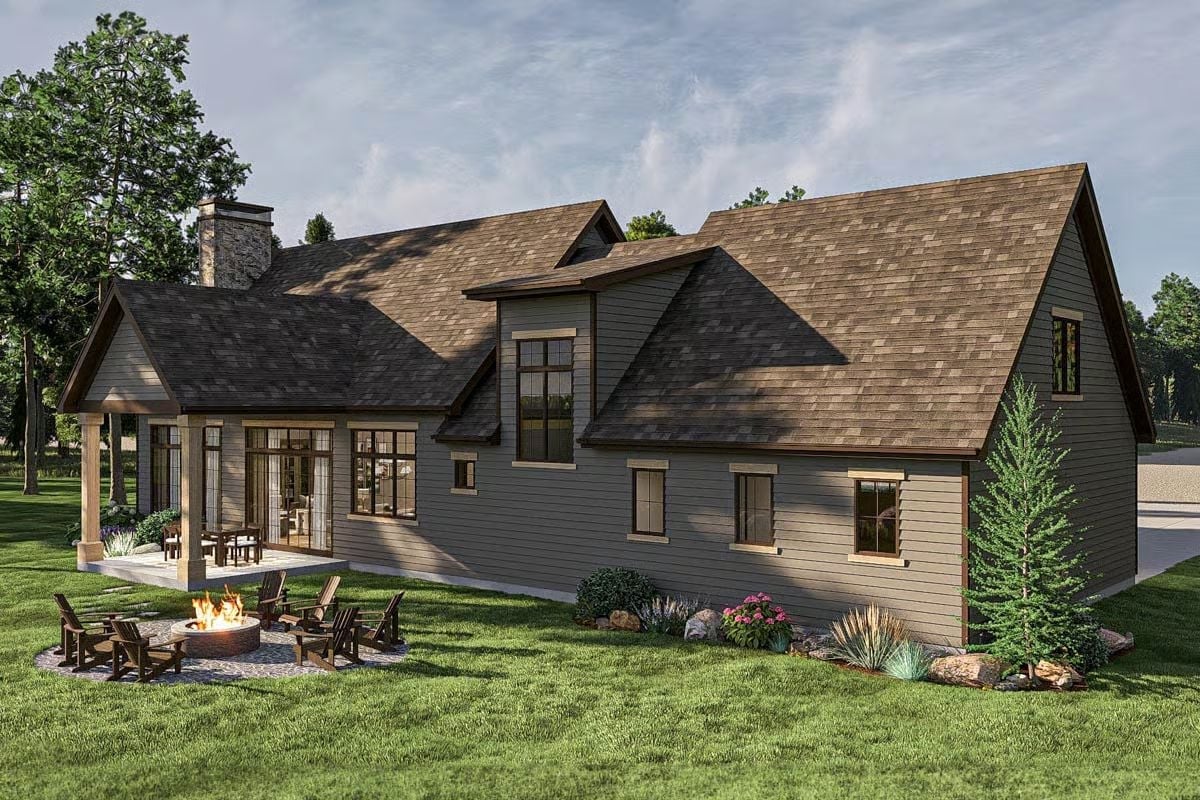 Covered Porch, Fire Pit Circle, and a Roofline That Means Business