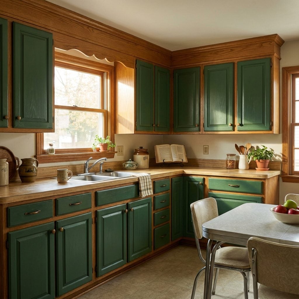 Forest Green Cabinets With Natural Oak: The '90s Compromise Everyone Loved