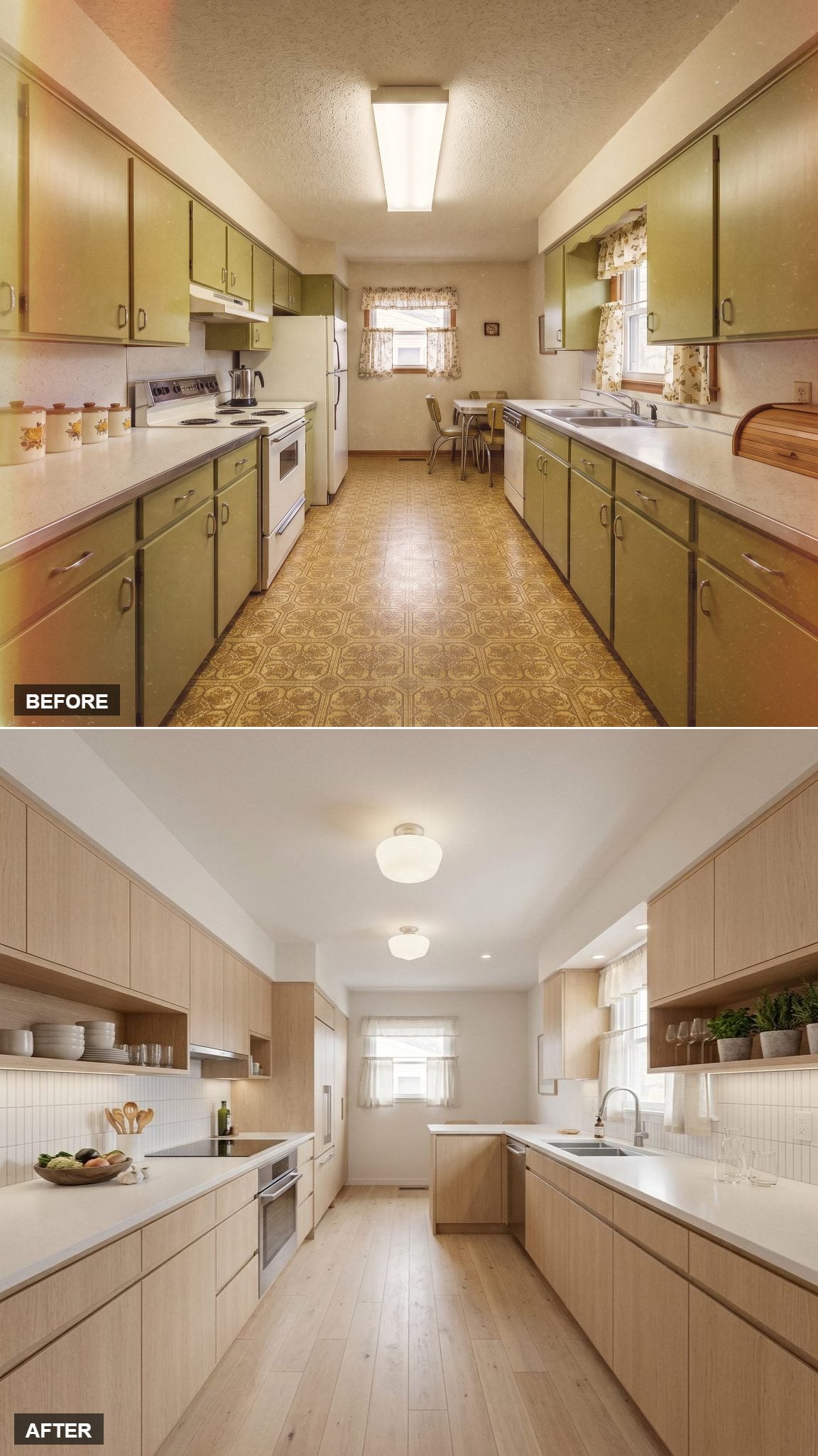 Bleached Oak Flat-Fronts, White Quartz, and Flush Lighting That Doesn't Try Too Hard
