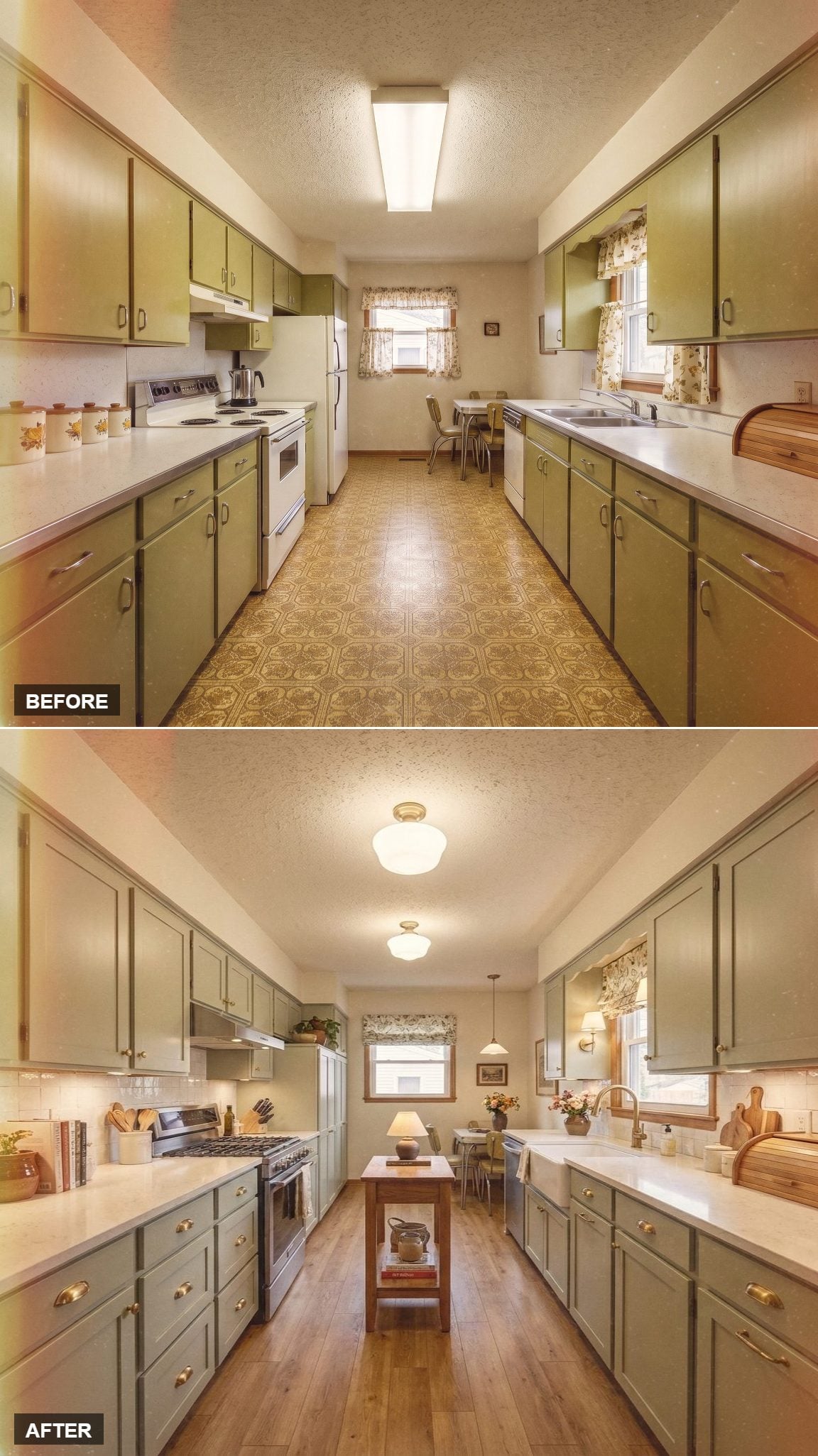Sage Cabinets, Farmhouse Sink, and Brass Hardware That Age Better Every Year