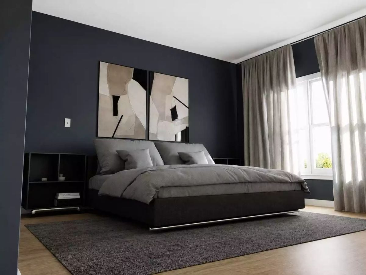 Dark Walls Do the Heavy Lifting So the Bedding Doesn't Have To