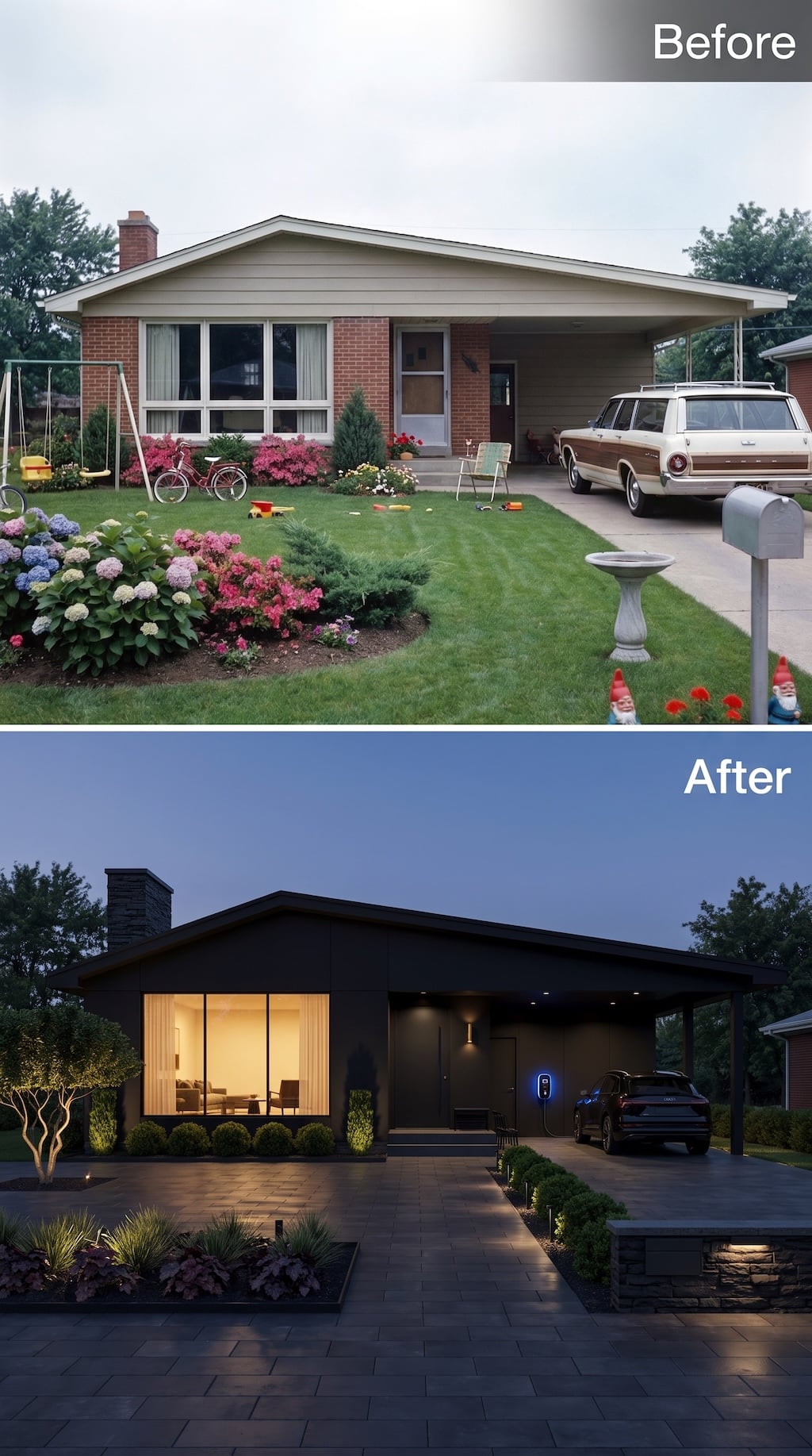 Black Cladding and Landscape Lighting Make the Ranch Disappear After Dark