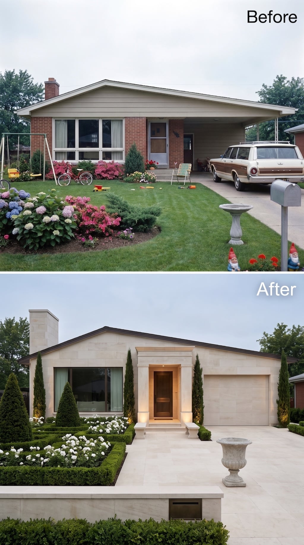 Limestone, Boxwood Parterres, and One Stone Urn Go Full Formal Garden