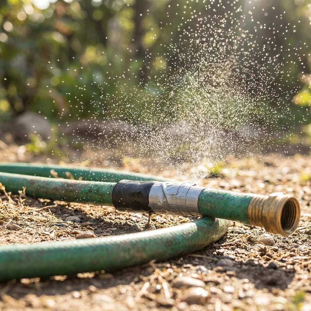 Garden Hoses With Leaks That Got a Rubber Patch Instead of the Trash