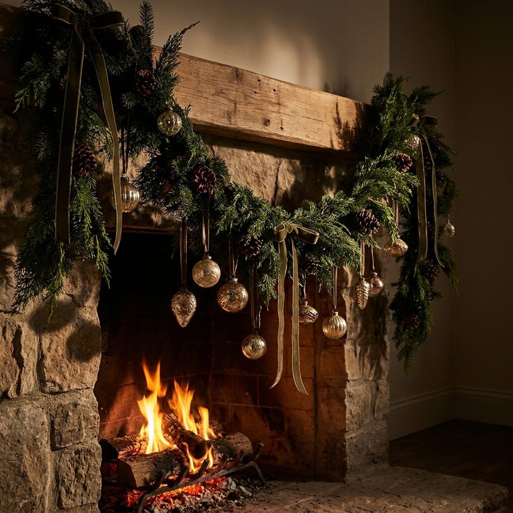 Garland Hanging So Low It Crowds the Fireplace Opening
