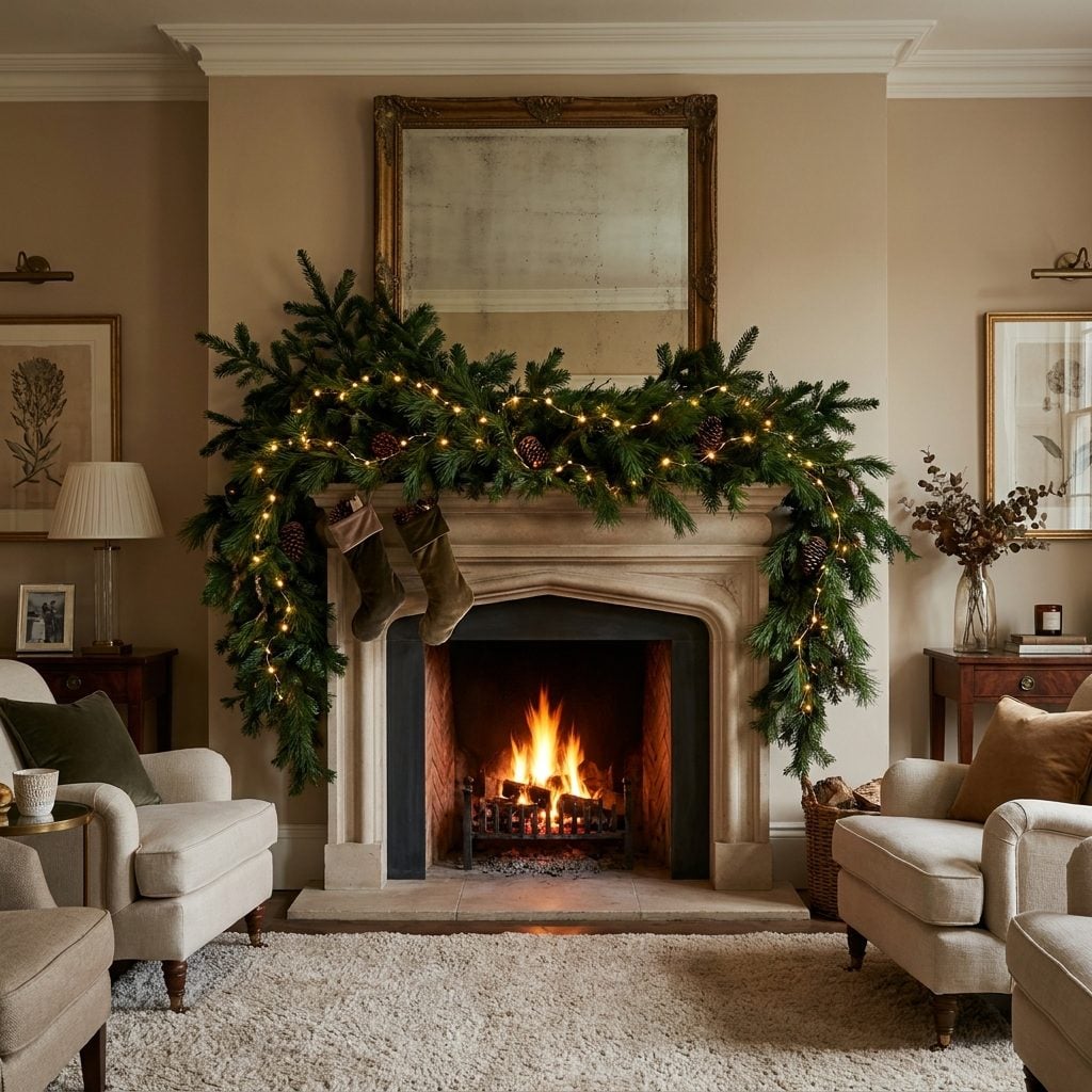 Garland So Thick It Swallows the Entire Mantel