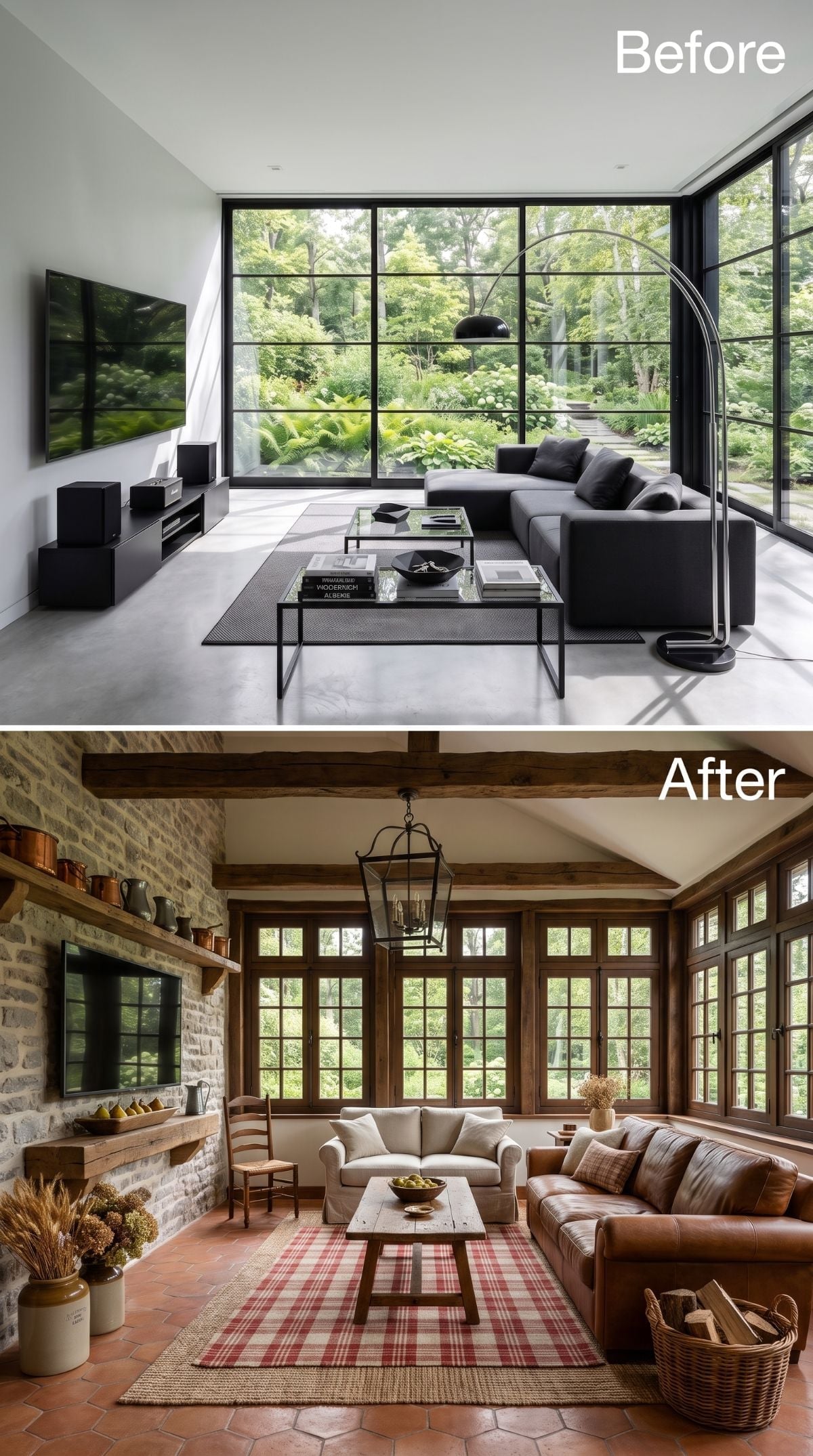 Concrete and Black Steel Surrendered to Terracotta, Leather, and Exposed Stone
