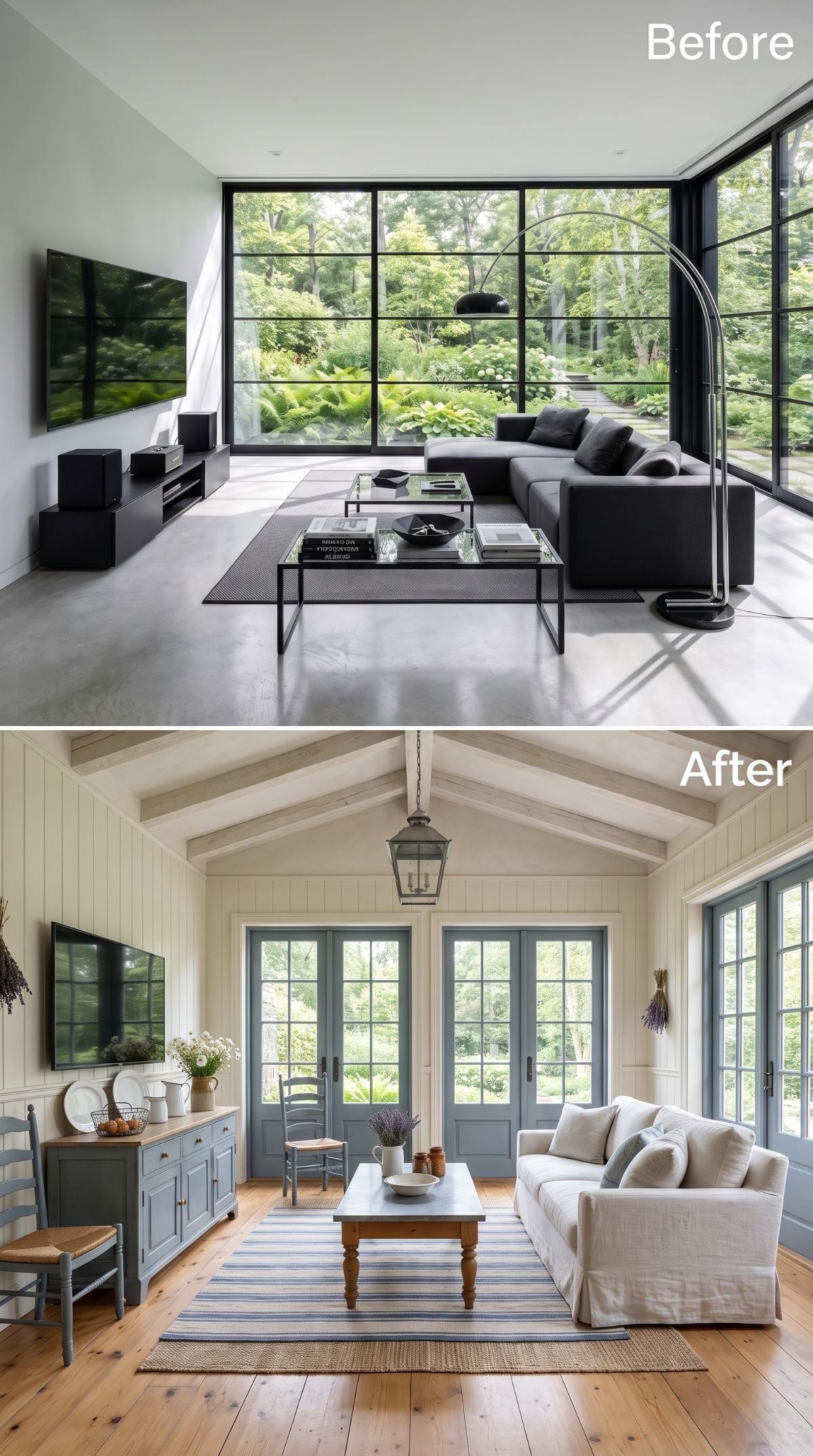 Concrete Floors and Black Steel Gave Up the Fight to Shiplap, Lantern Light, and Linen