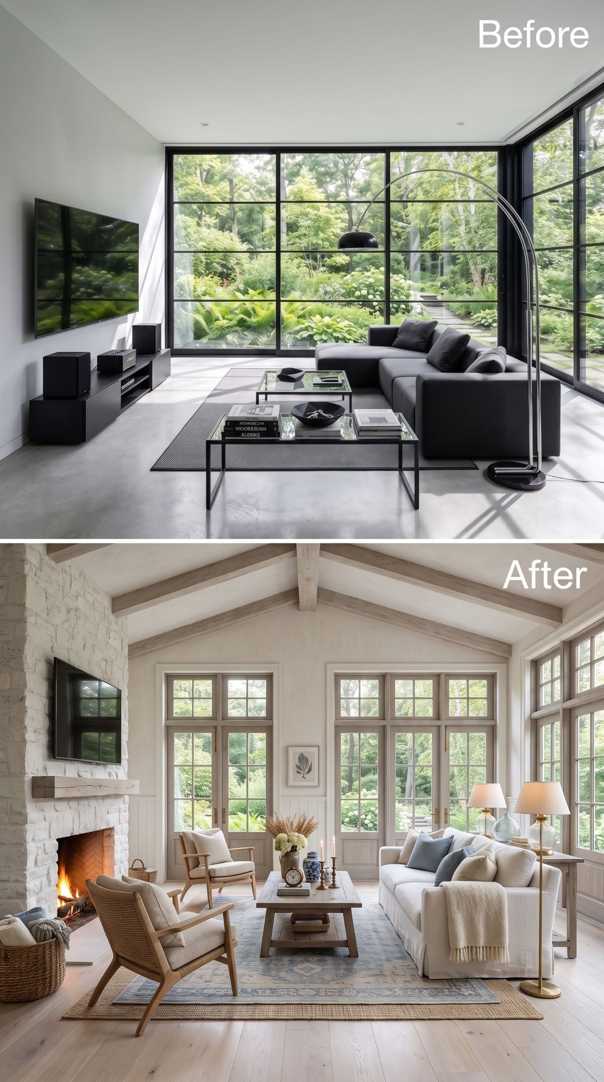 Painted Brick, Cathedral Beams, and a Real Fire Won Out Over Black Steel and Glass