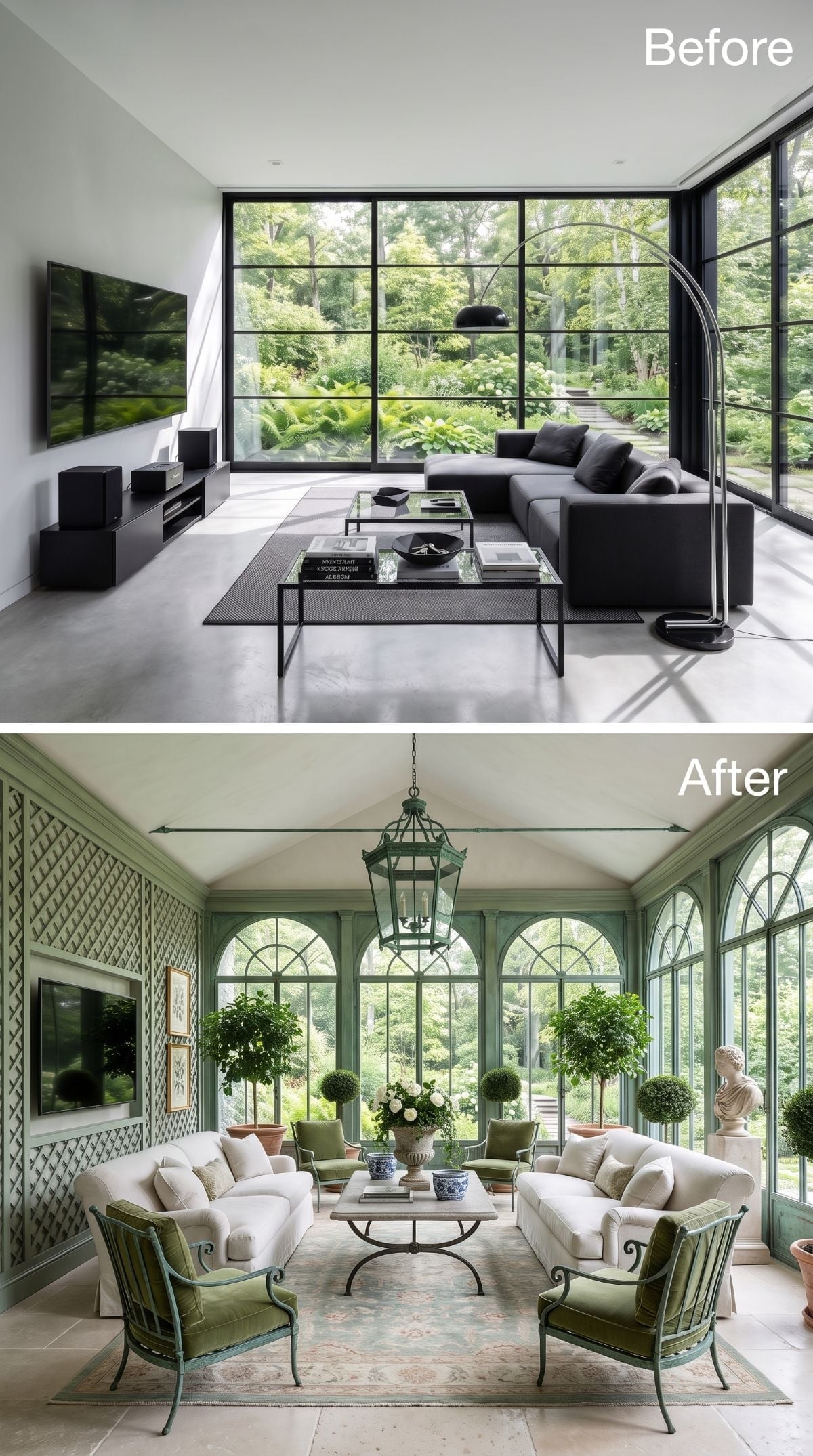 Sage Trellis Walls and a Pagoda Lantern Replaced Everything Cold Modern Built