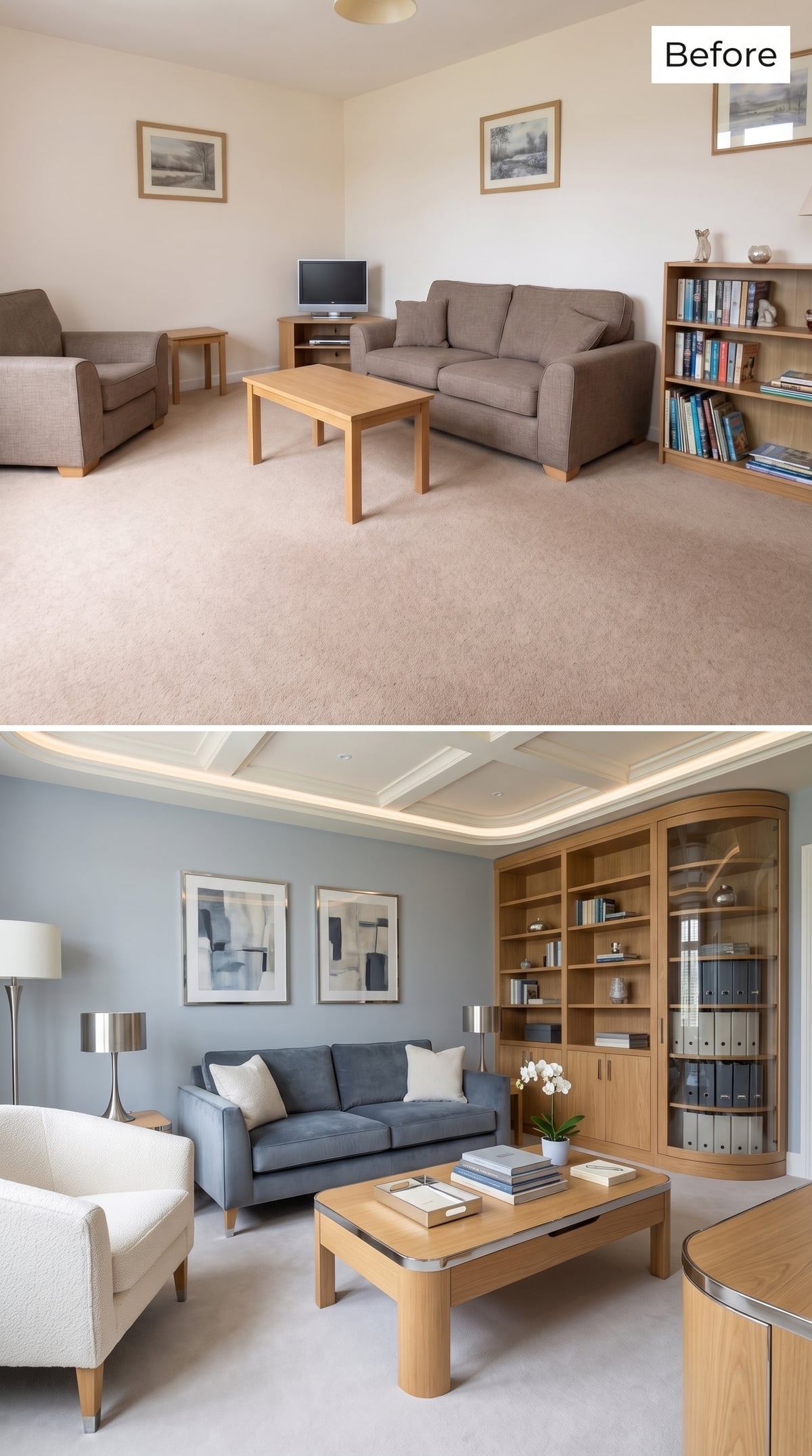 Slate Blue Walls and Oak Built-Ins That Actually Earn Their Square Footage