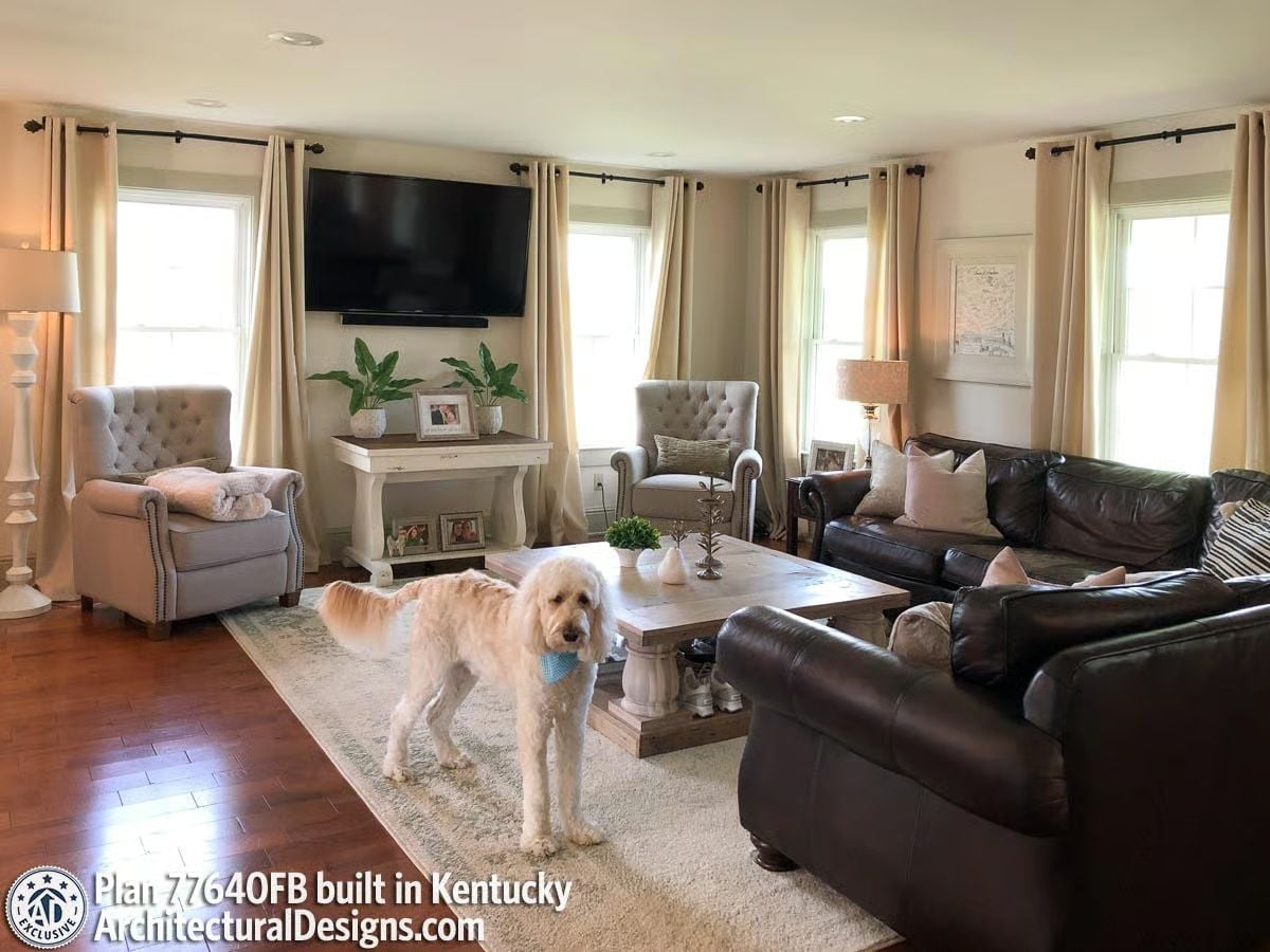 Goldendoodle Approved: Leather Sofas and Tufted Chairs Share a Room Without Fighting