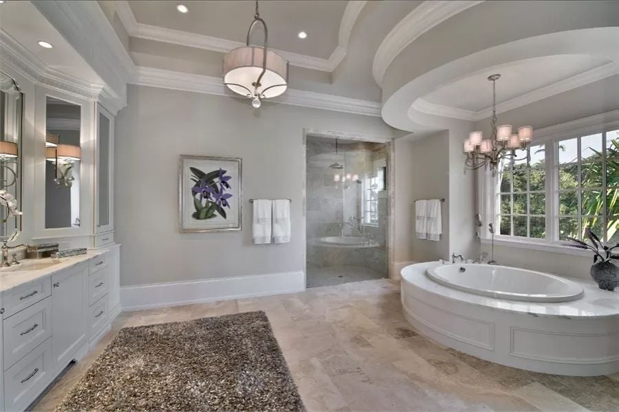 Circular Soaking Tub Centered Under a Coffered Rotunda Like It Was Always the Plan