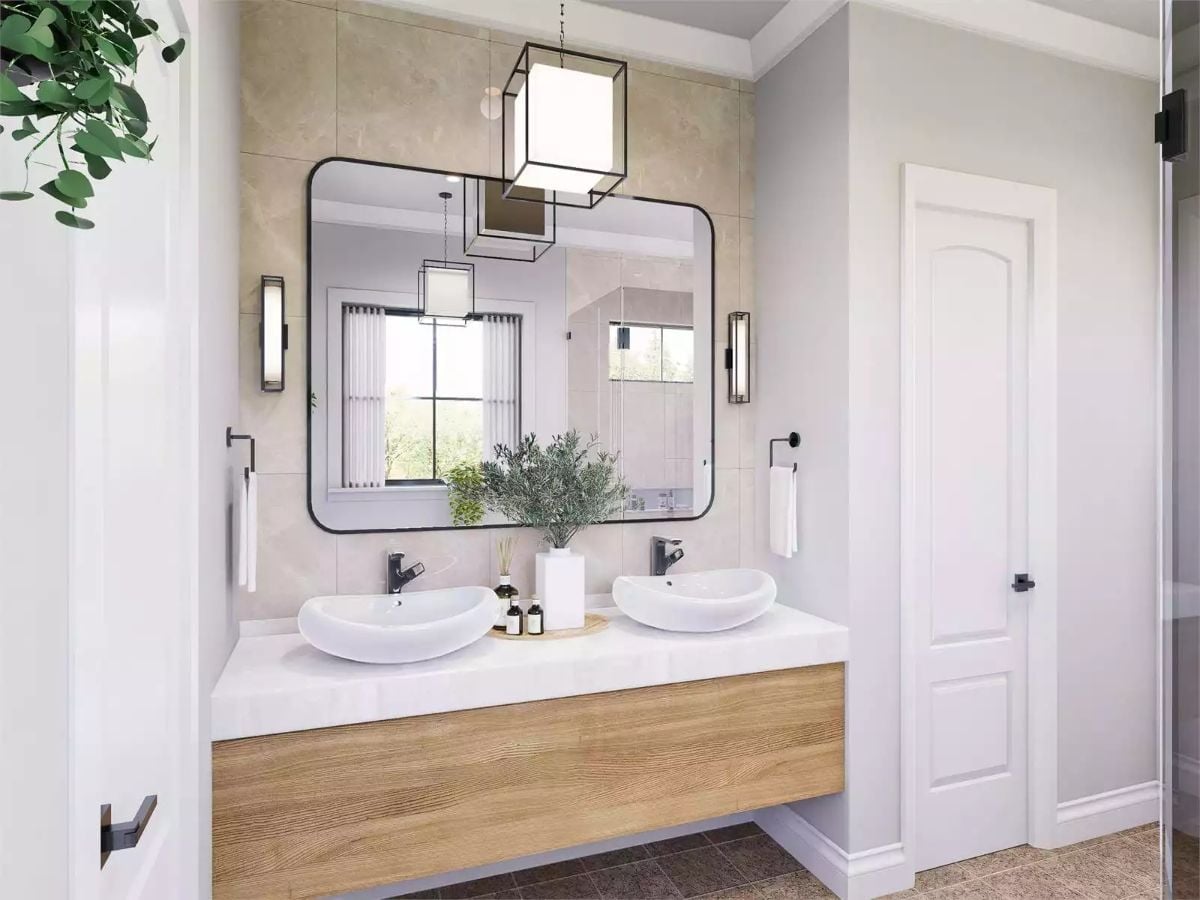 Vessel Sinks on a Wood-Drawer Vanity That Actually Has Enough Counter Space