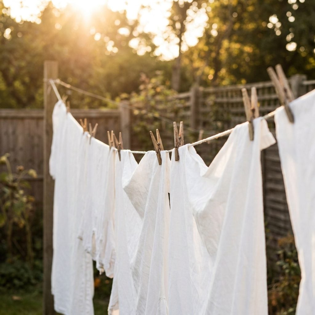 Hanging Wet Laundry on the Clothesline, One Wooden Peg at a Time