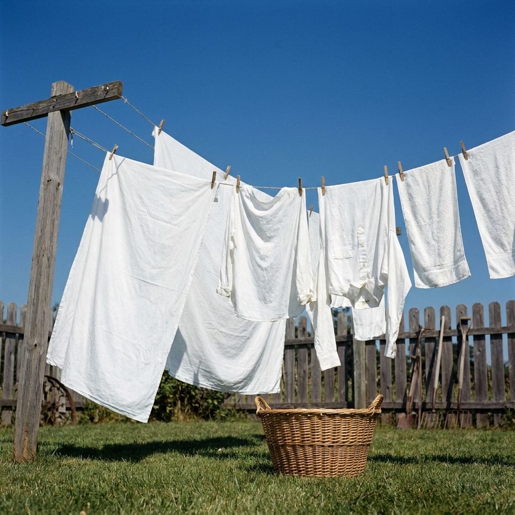 Hanging the Wet Laundry on the Clothesline