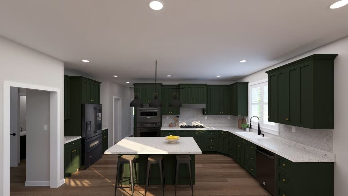 Forest Green Cabinets and Brass Hardware That Don't Need to Apologize for Anything