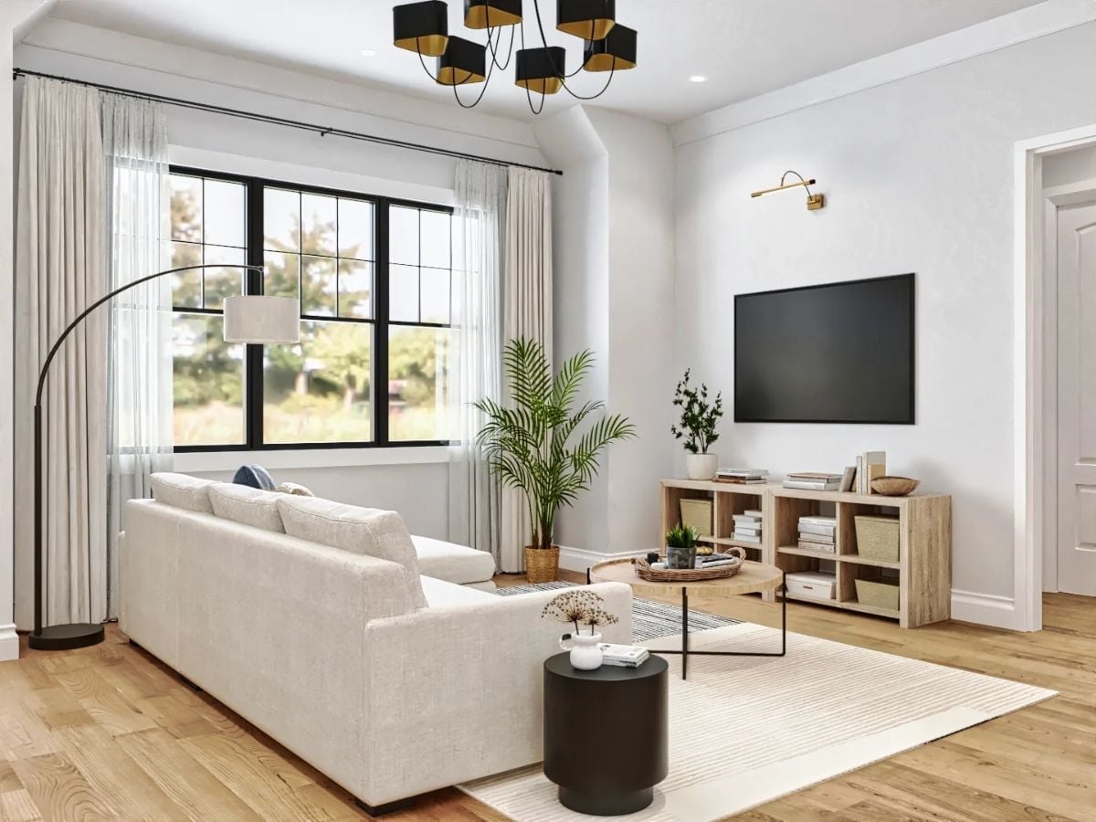 Cream Sofa, Black Accents, and a Palm That's Doing All the Right Things