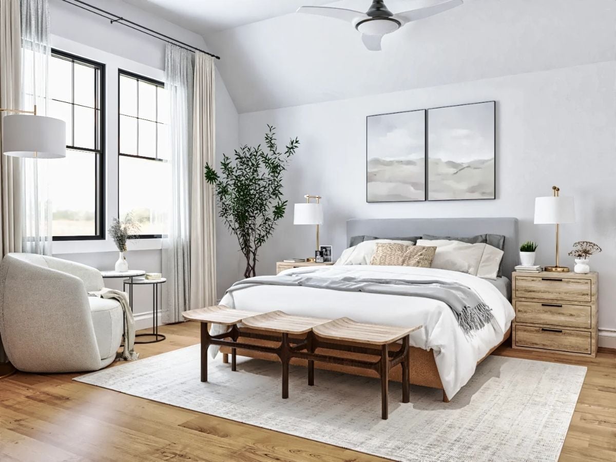 Linen, Light Wood, and a Bench That Stops You from Dumping Everything on the Bed
