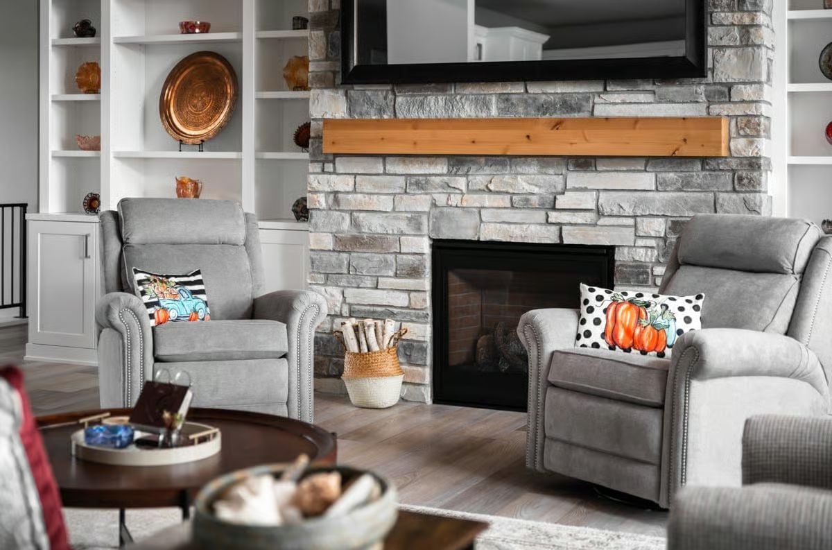 Stone Fireplace Wall with Built-Ins That Pull the Whole Room Together