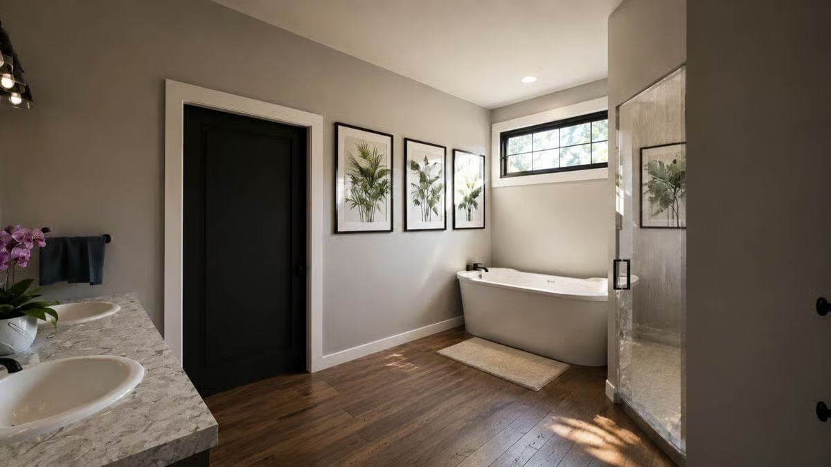 Freestanding Tub, Botanical Prints, and a Black Door That Pulls It All Together
