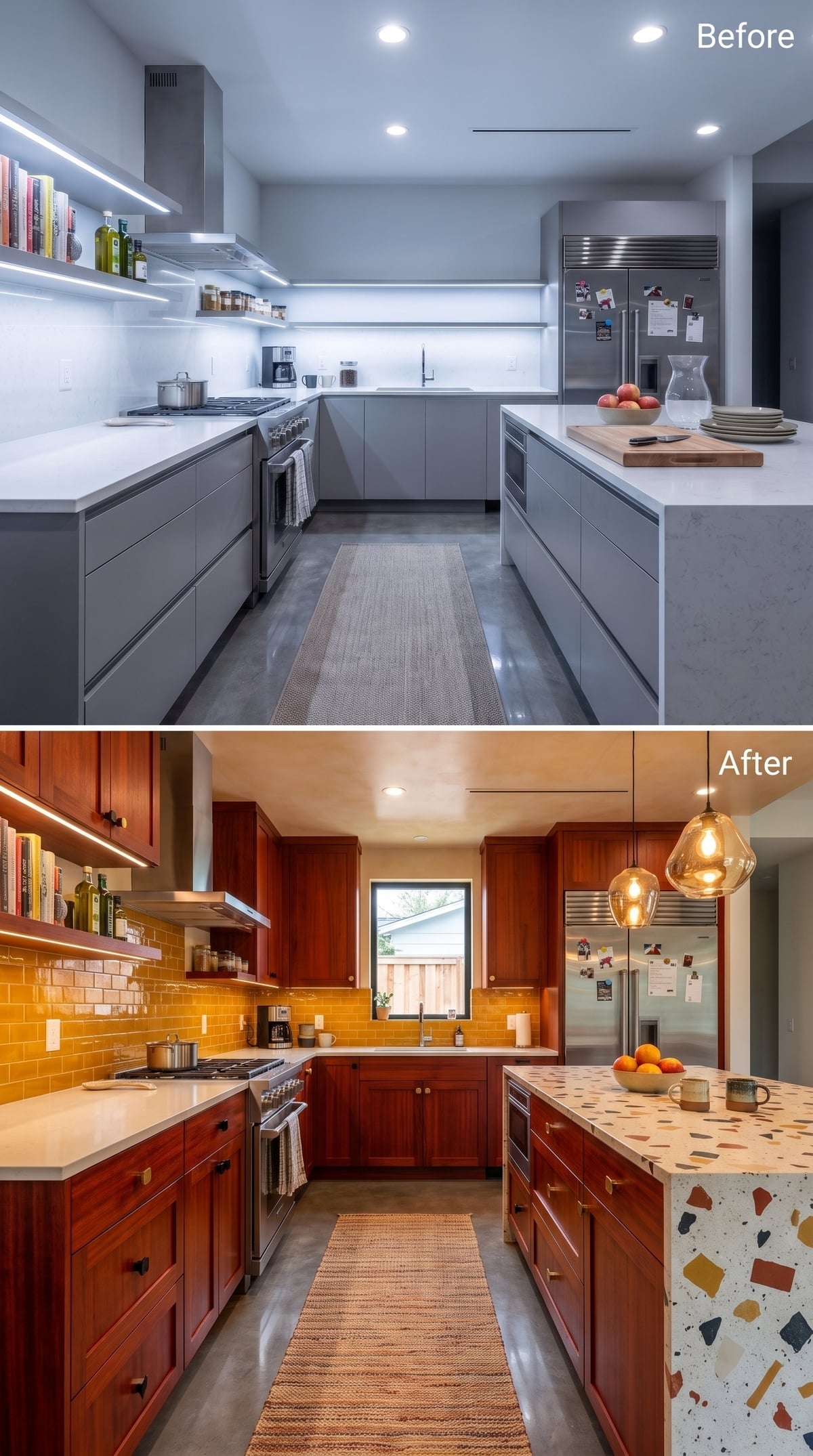 Cherry Cabinets, Amber Subway Tile, and Terrazzo That Changes the Whole Conversation