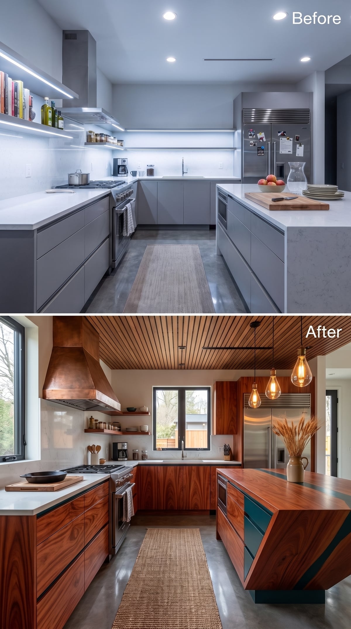 Copper Hood, Cherry Cabinets, and a Wood-Slat Ceiling That Actually Earns Attention