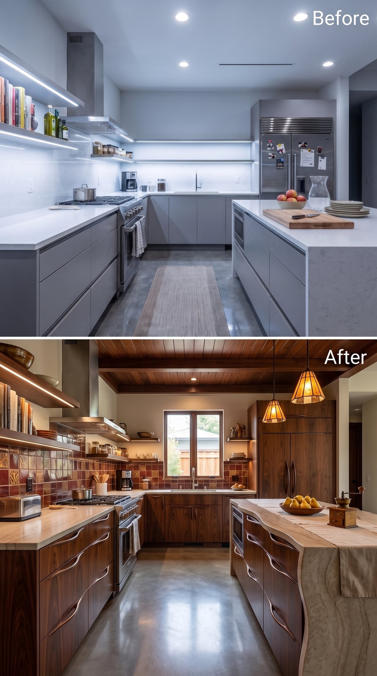 Walnut Cabinets and Artisan Pendant Lighting Gave This Kitchen an Actual Personality