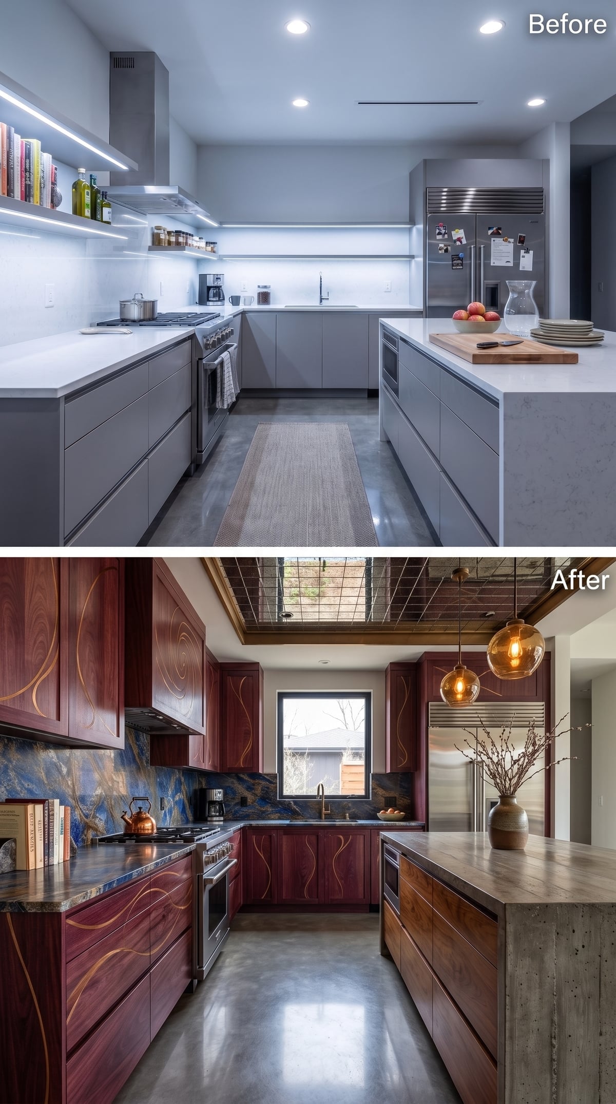 Walnut Cabinets With Gold Inlay and a Blue Labradorite Backsplash Nobody Saw Coming