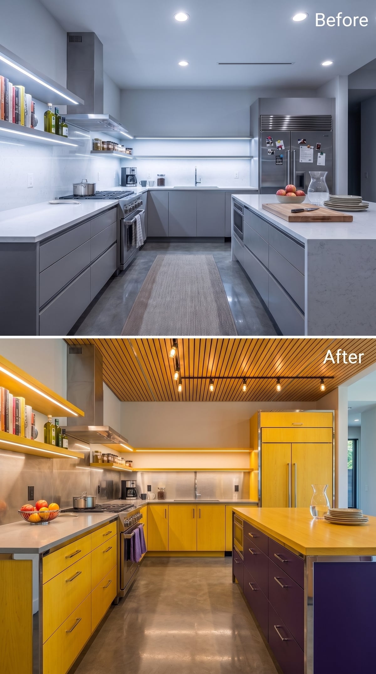 Yellow Cabinets and a Slatted Wood Ceiling Nobody Would Have Predicted