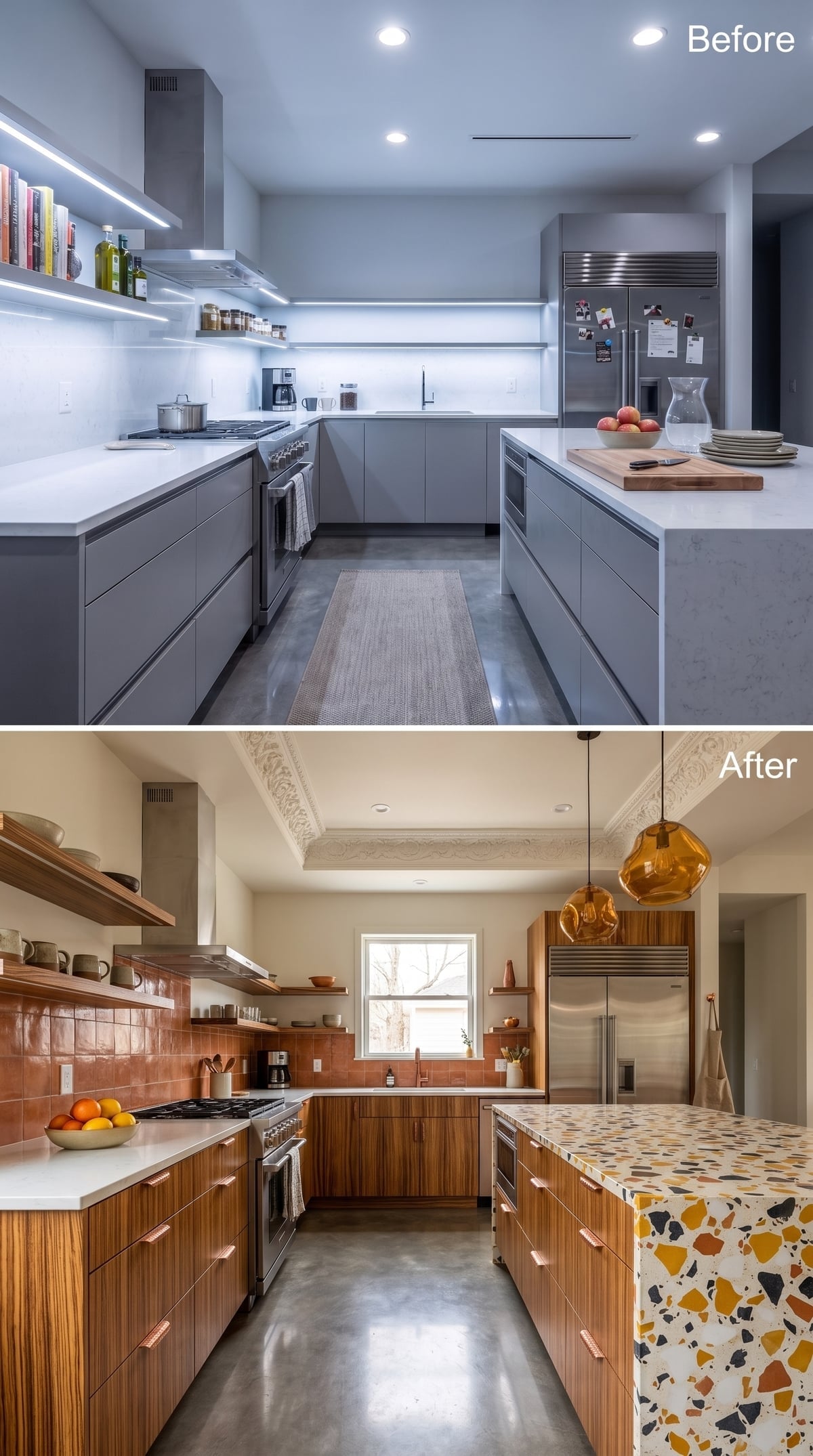 Zebra Wood, Terracotta Tile, and a Terrazzo Island That Earns Its Place