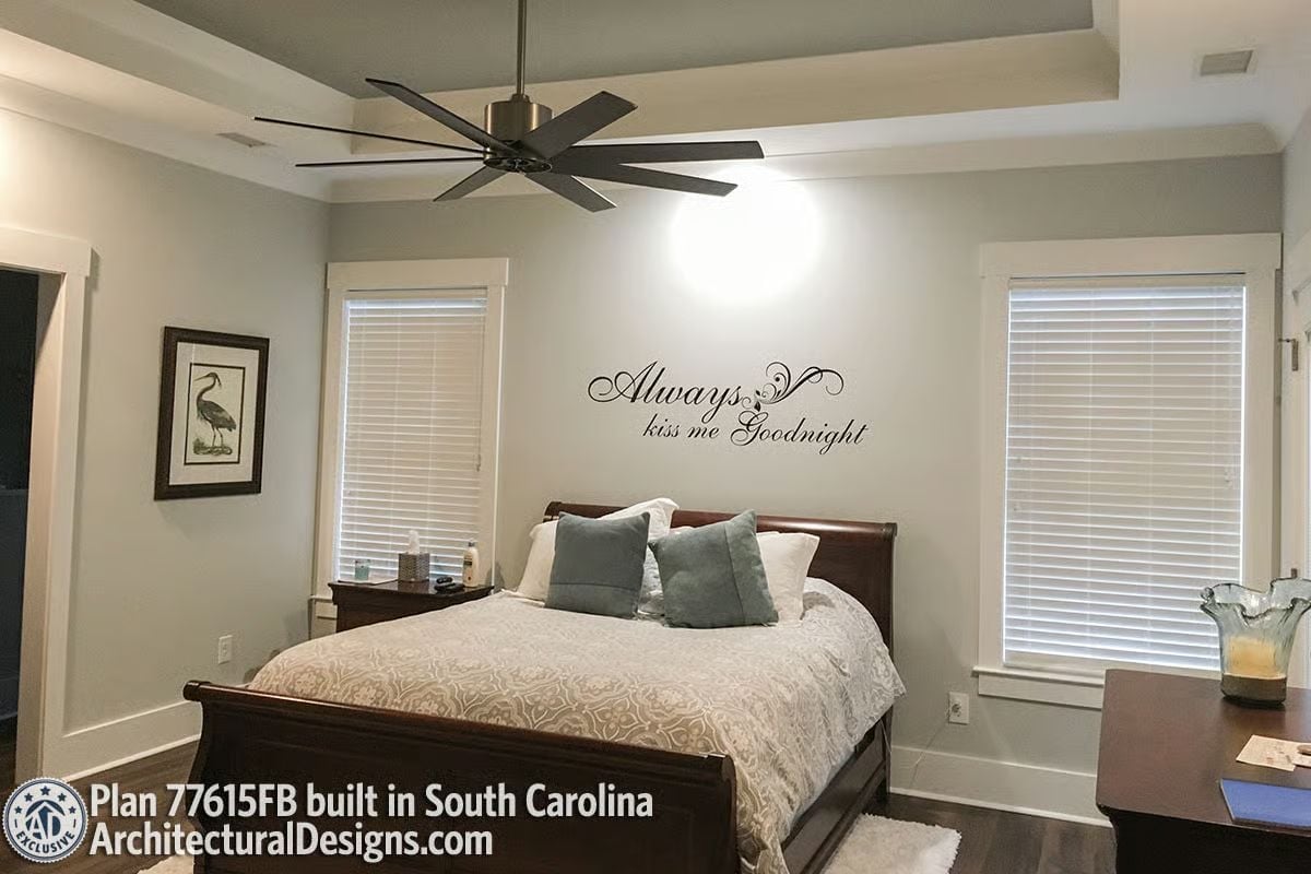 Sleigh Bed and Wall Script Make This Master Bedroom Feel Like It Was Planned Together