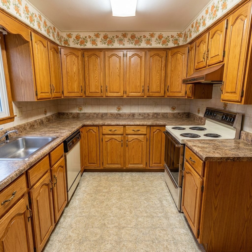 Honey Oak Kitchen Cabinets With the Cathedral Arch Doors
