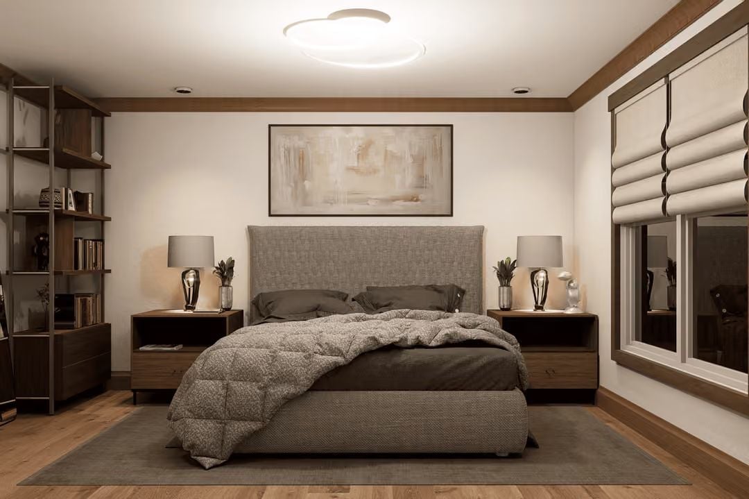 Layered Neutrals and Warm Wood Pull This Bedroom Back from Feeling Cold