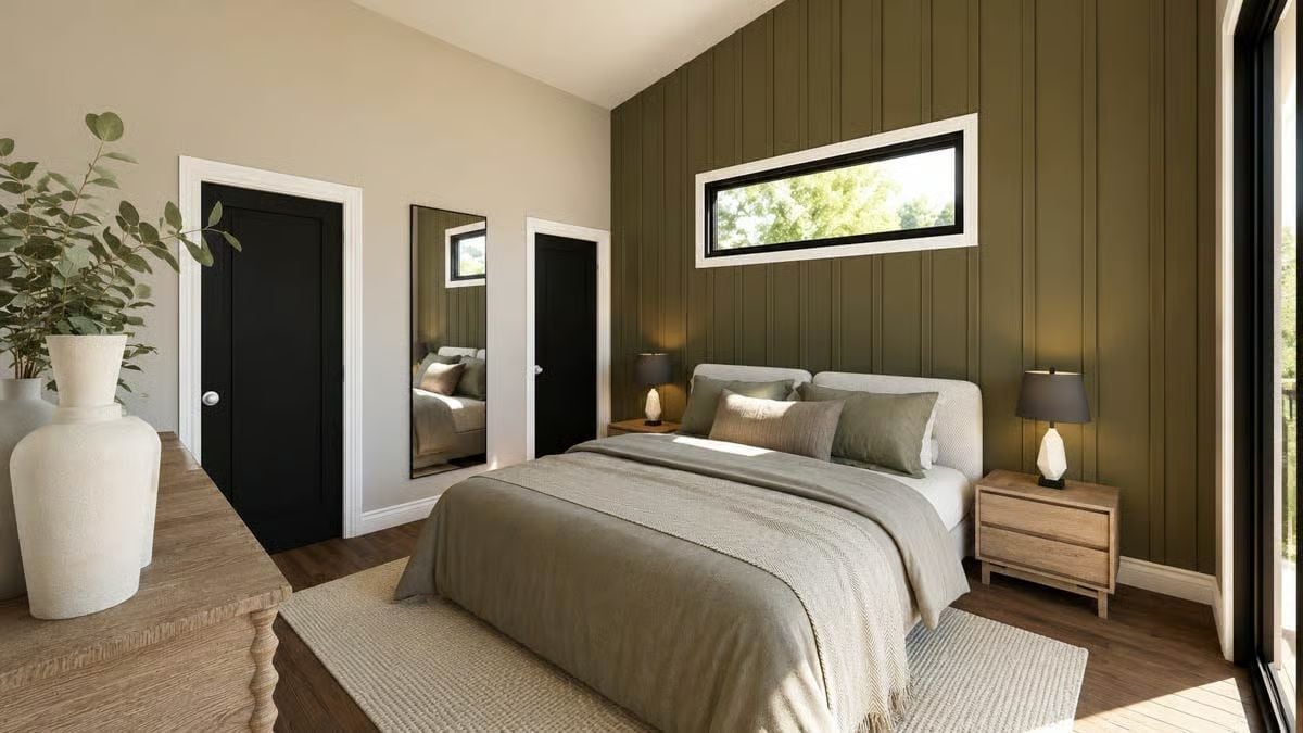 Olive Shiplap Headboard Wall and a Clerestory Window That Does Real Work