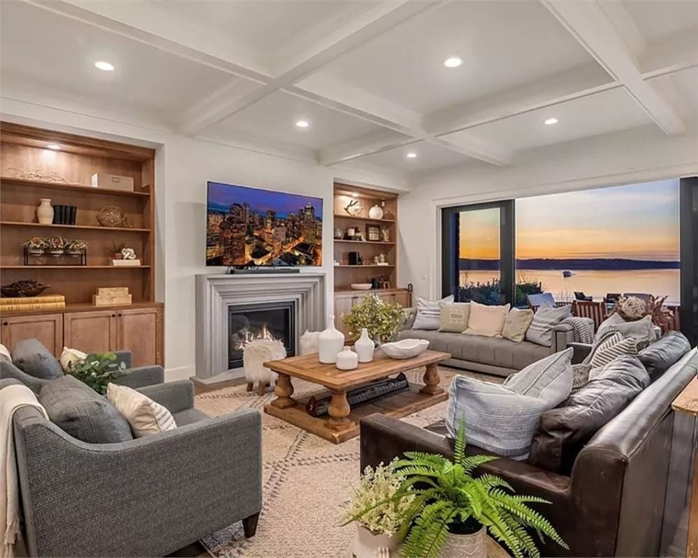 Coffered Ceiling, Water Views, and a Fireplace Worth Gathering Around