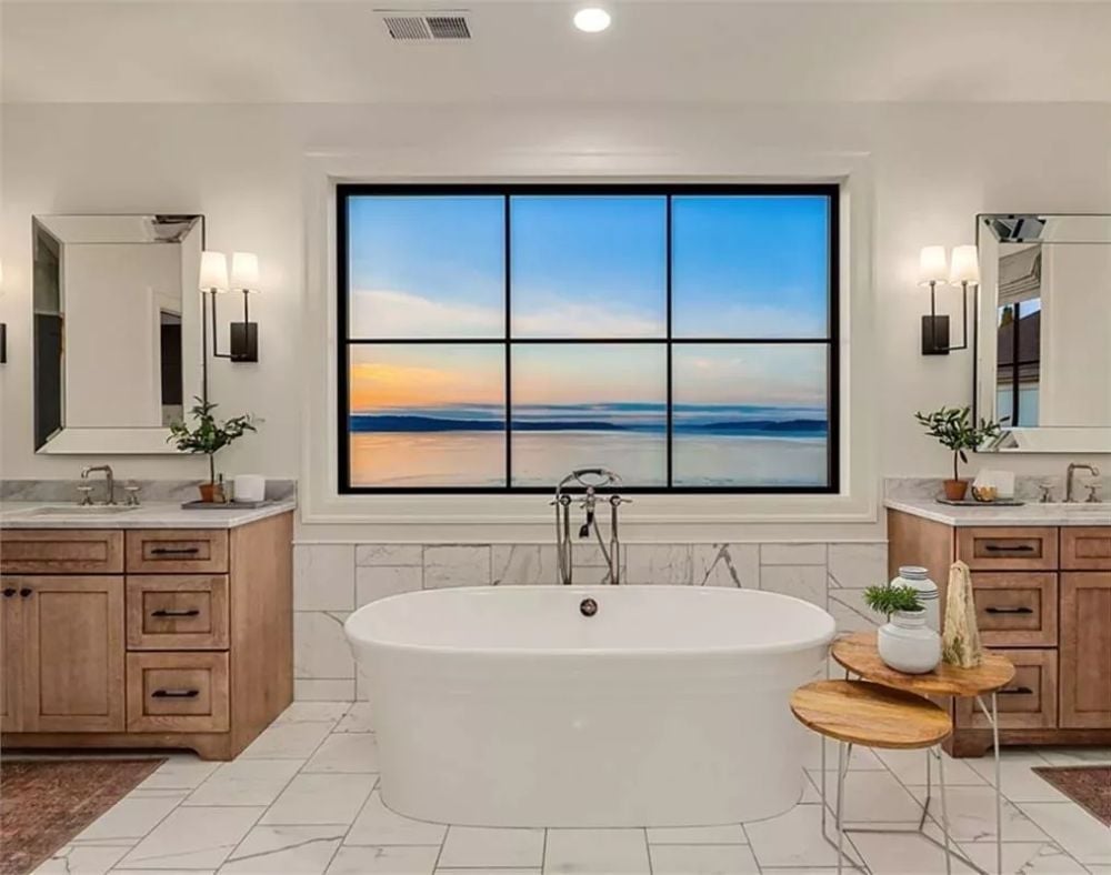 Freestanding Tub, Dual Vanities, and a Sunset That Does Most of the Work