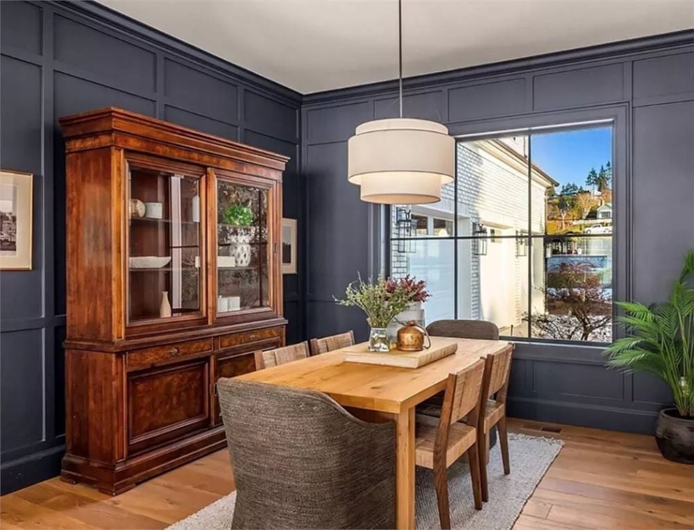 Navy Wainscoting and a China Cabinet That Actually Belongs Here