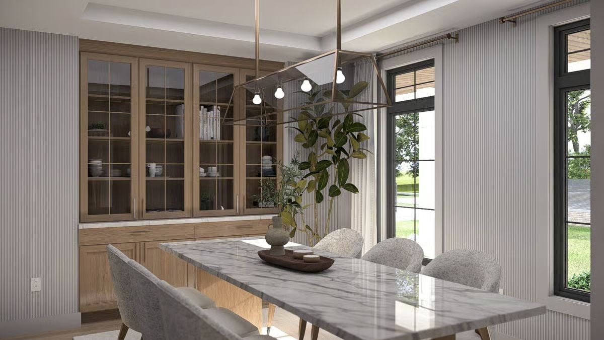 Marble Slab Table and Glass-Front Cabinetry Built for People Who Actually Use Their Dining Room